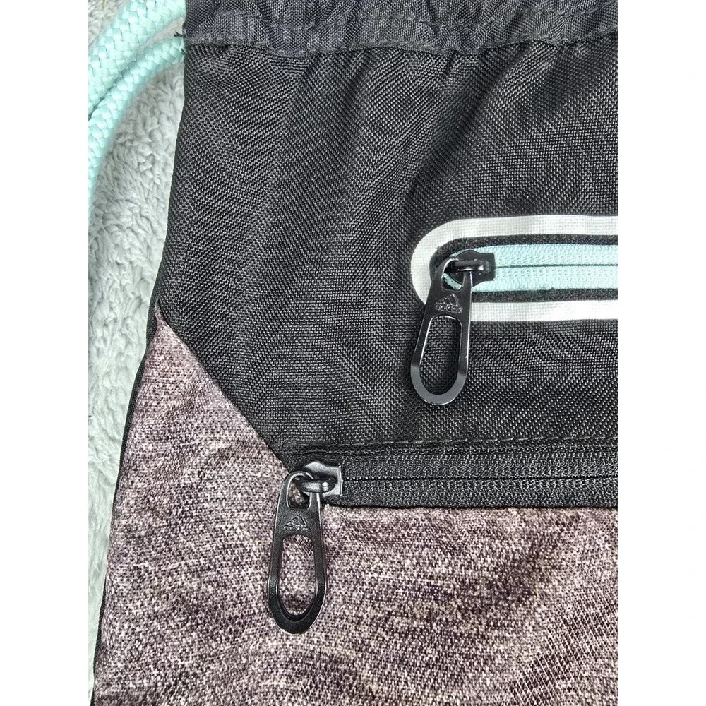 ​Adidas Black Drawstring Gym Bag Cinch Backpack Mint Blue Accents Gym Sports